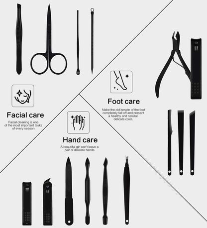 Qlne pedicure set tools arranged on surface