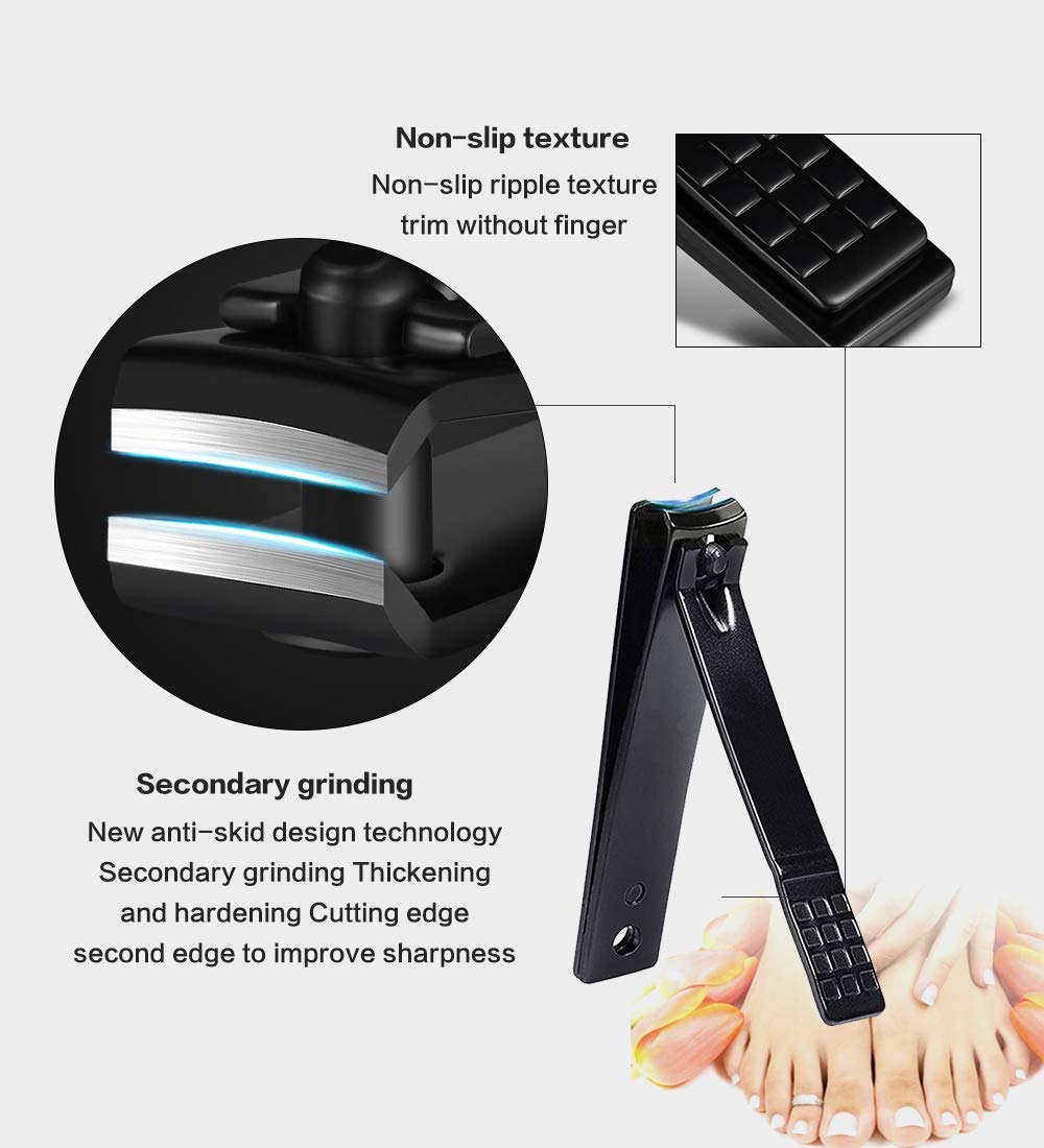 Black stainless steel nail clippers set in open case