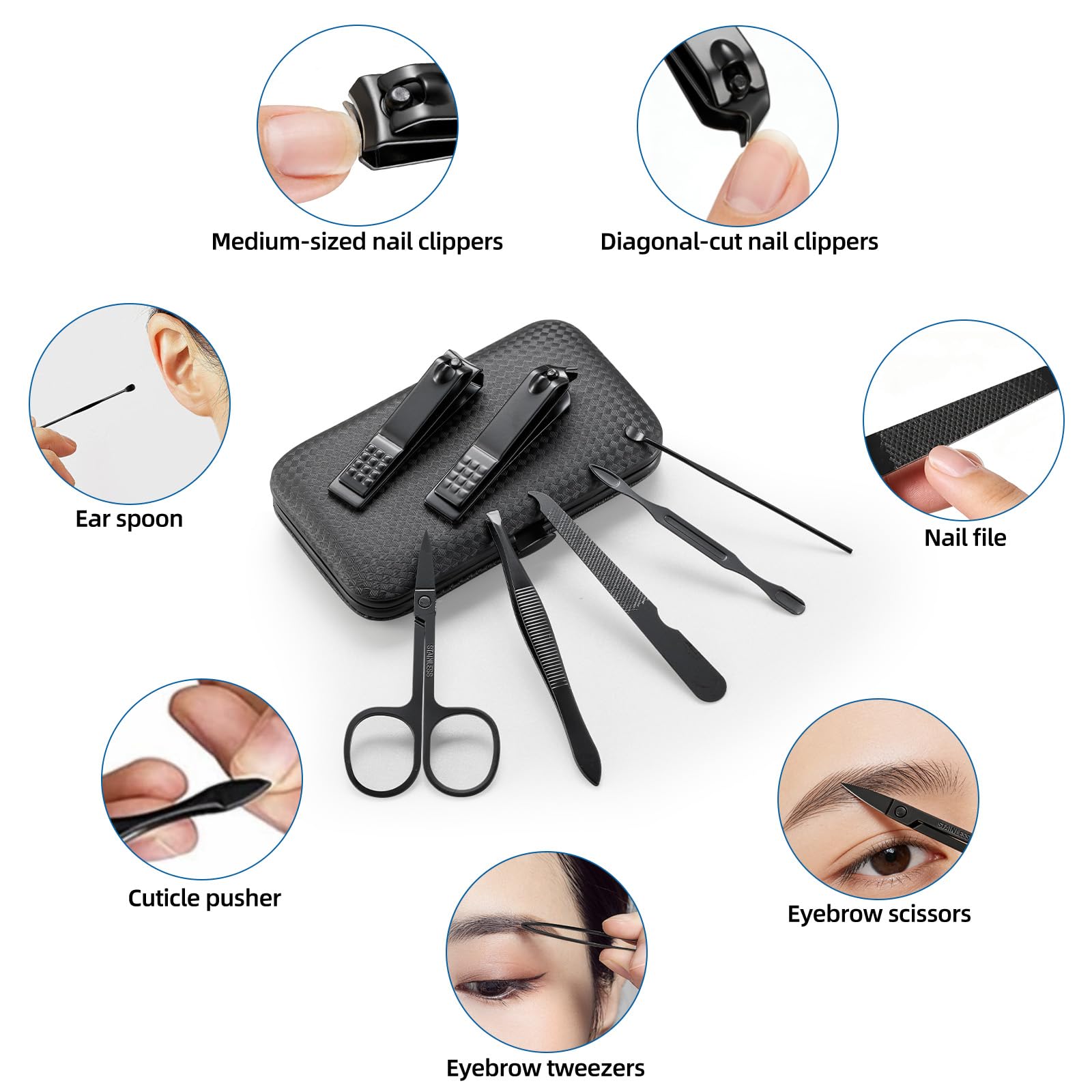 Premium 7 piece portable nail care kit for travel