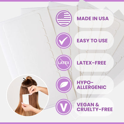 Close up view of the four centimeter double sided extension tape tabs for hair reapplication