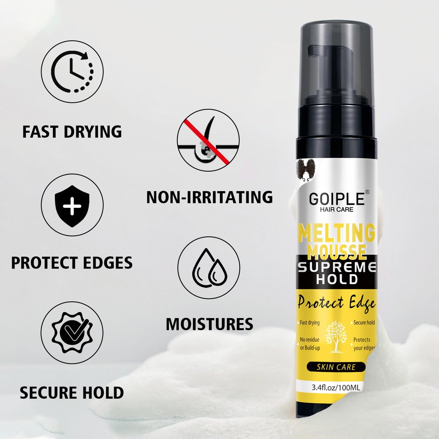 Flawless hair adhesive mousse for melting closures and lace front extensions seamlessly