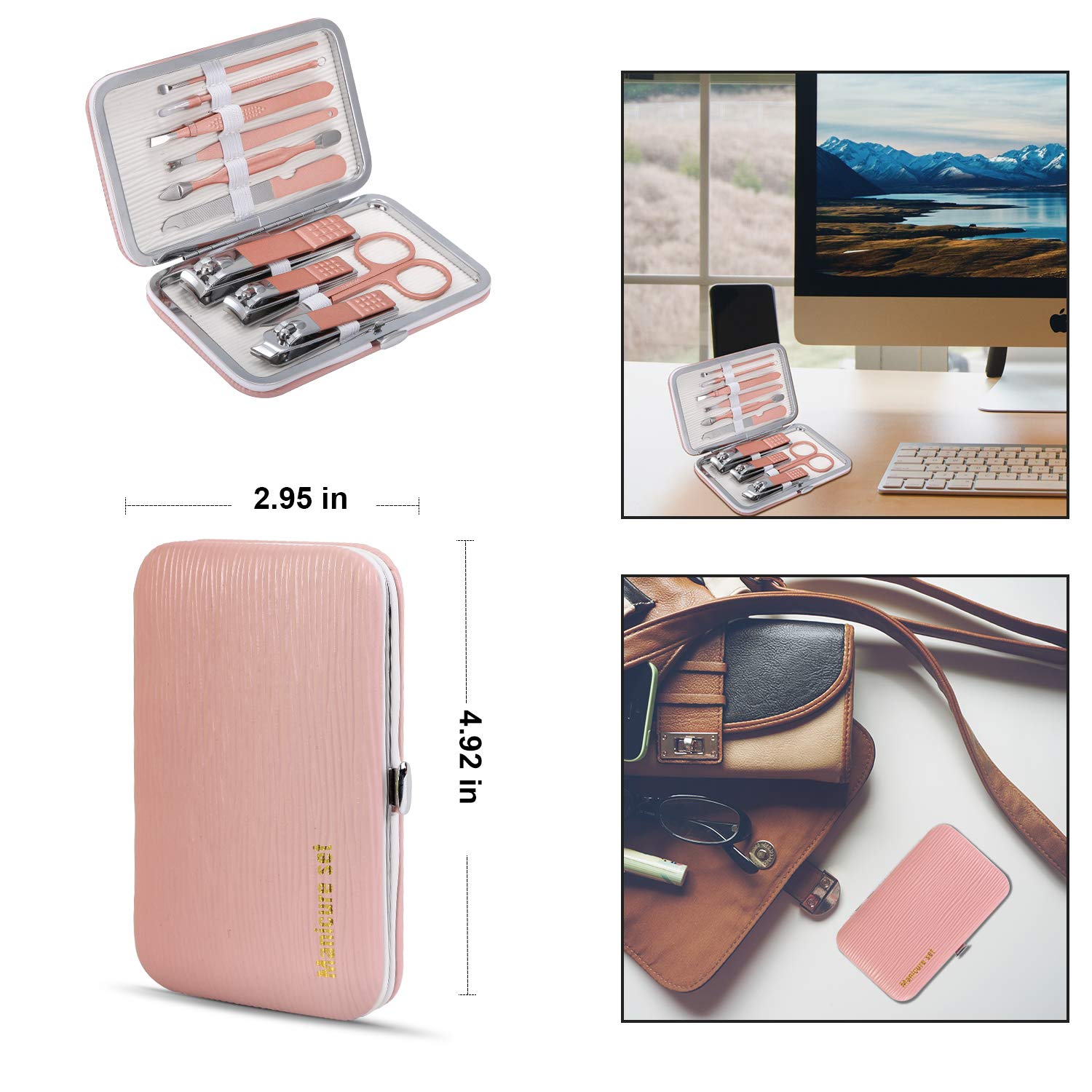 Open Keiby Citom pink manicure kit showing 10 professional grooming tools