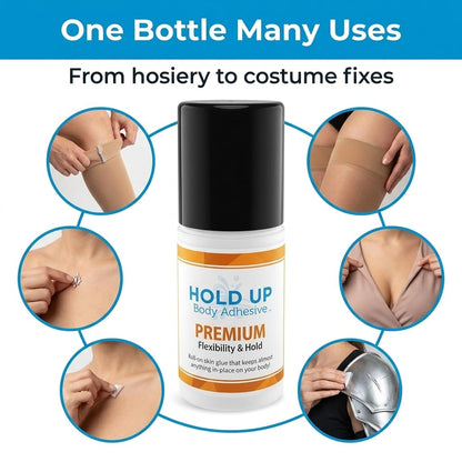 Hold Up skincare safe adhesive container isolated on a clean background
