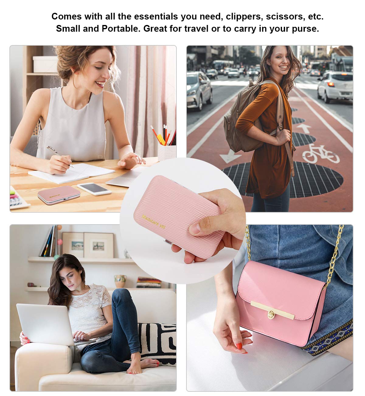 Side profile of Keiby Citom pink manicure and pedicure kit case