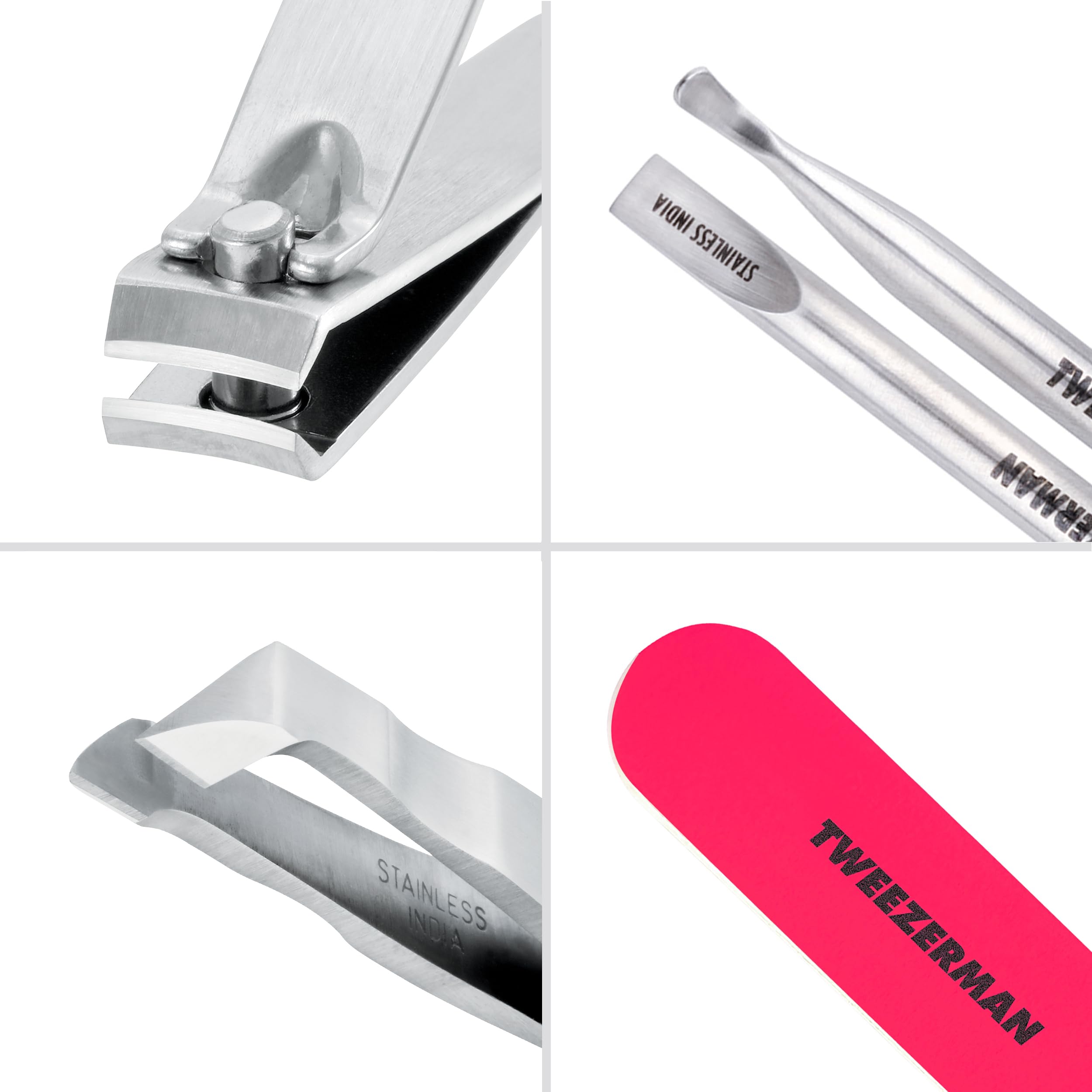 Close up of Tweezerman nail clippers and cuticle nipper