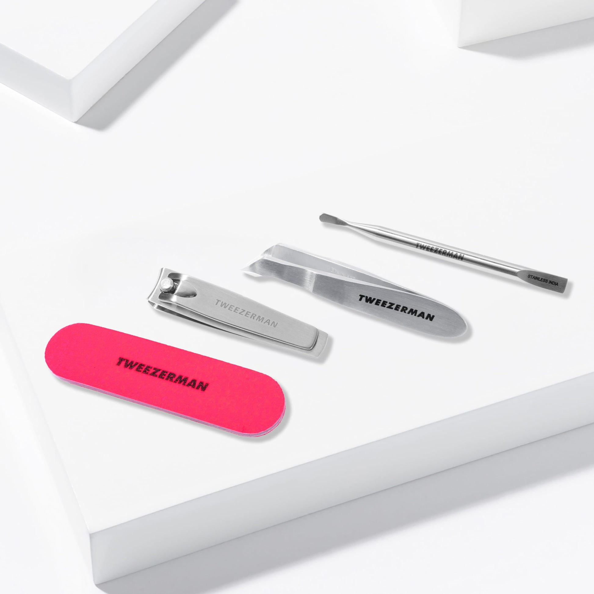 Tweezerman portable nail set inside the storage case