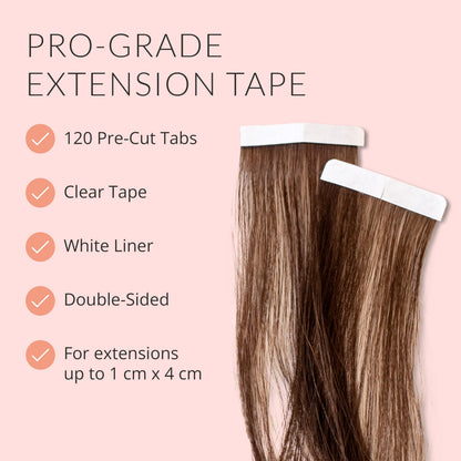Hypoallergenic clear matte extension adhesive strips close up view