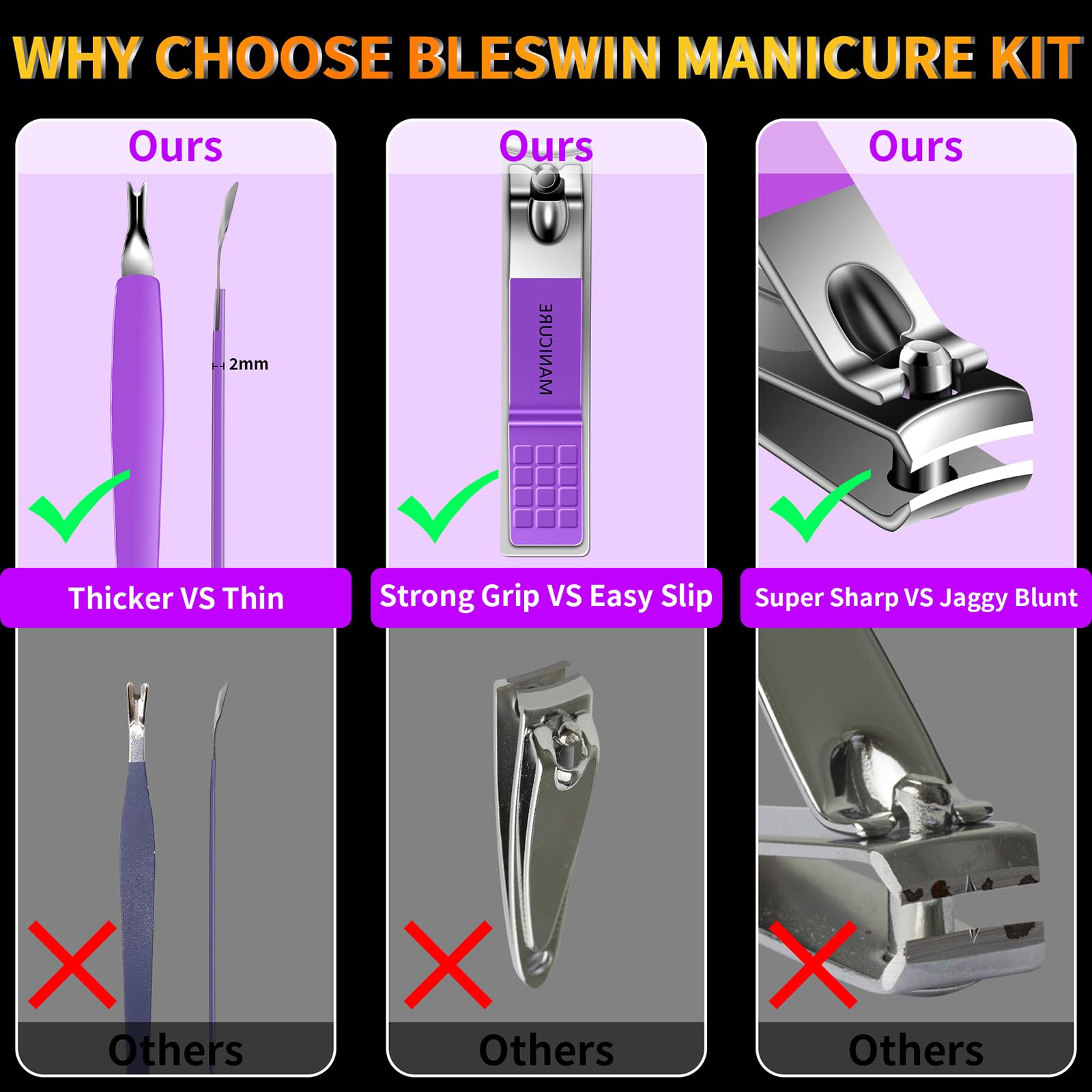 Close up of Acharaj professional nail grooming instruments