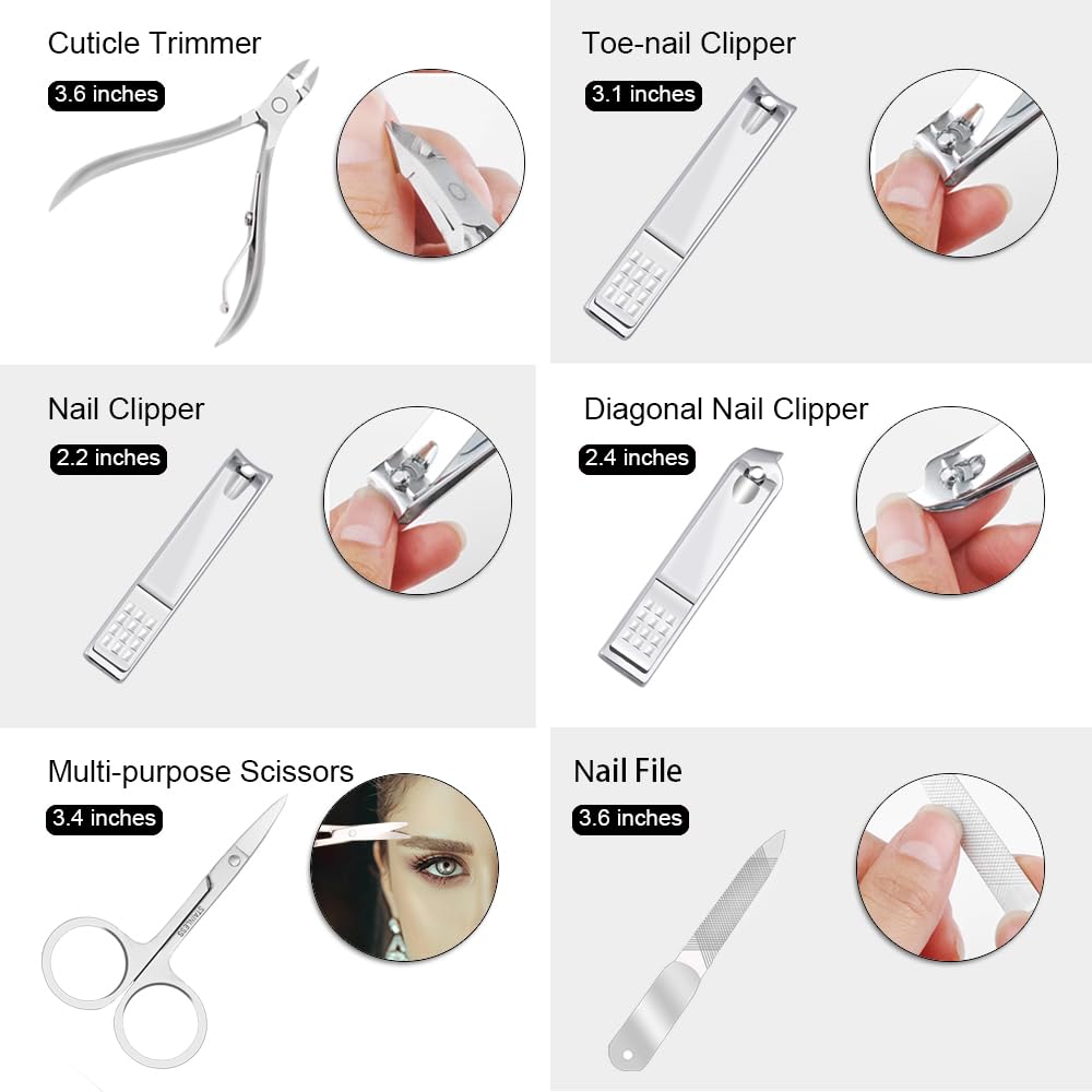 Top view of Zizzon nail grooming tools arranged outside the case
