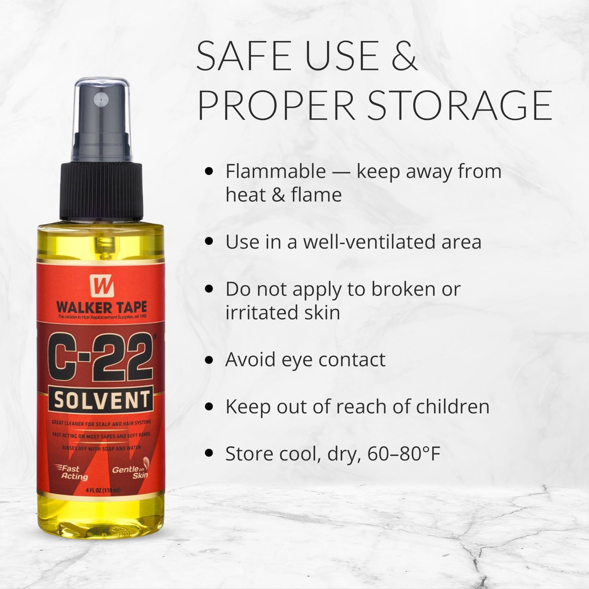 Citrus-scented C22 hair system cleaner spray ideal for lace wigs and human hair toupees.