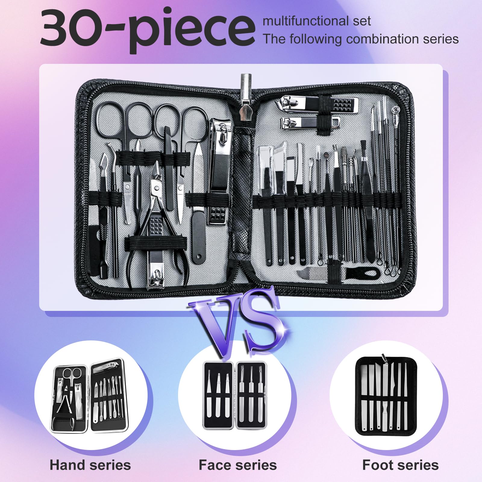 Andrea professional manicure kit open with stainless steel tools