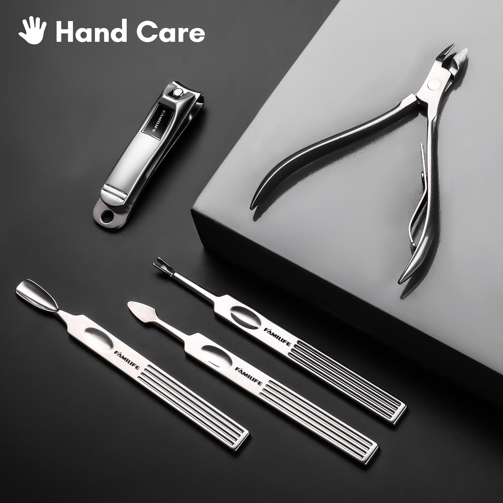 Open leather travel case with organized professional grooming tools