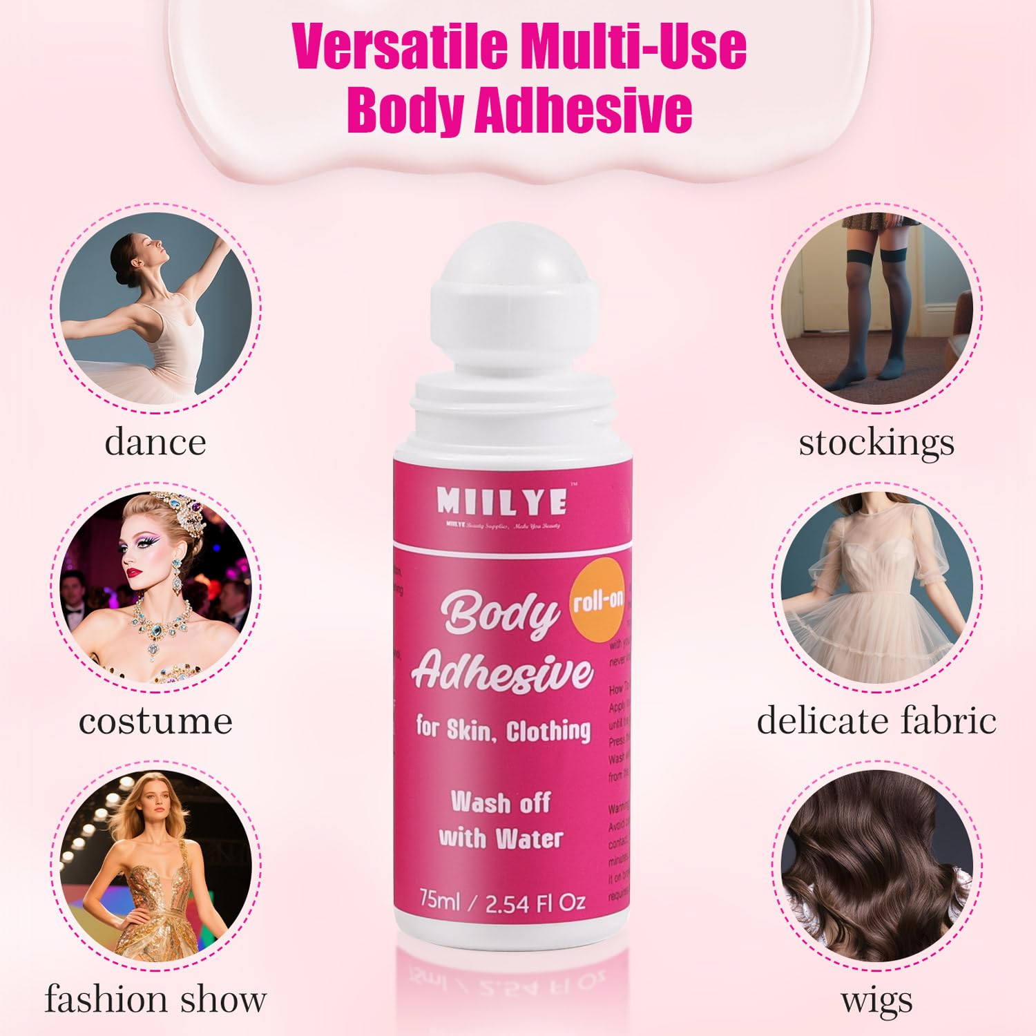 Premium imported dress fixer and wardrobe tape alternative bottle layout on a clean white background.