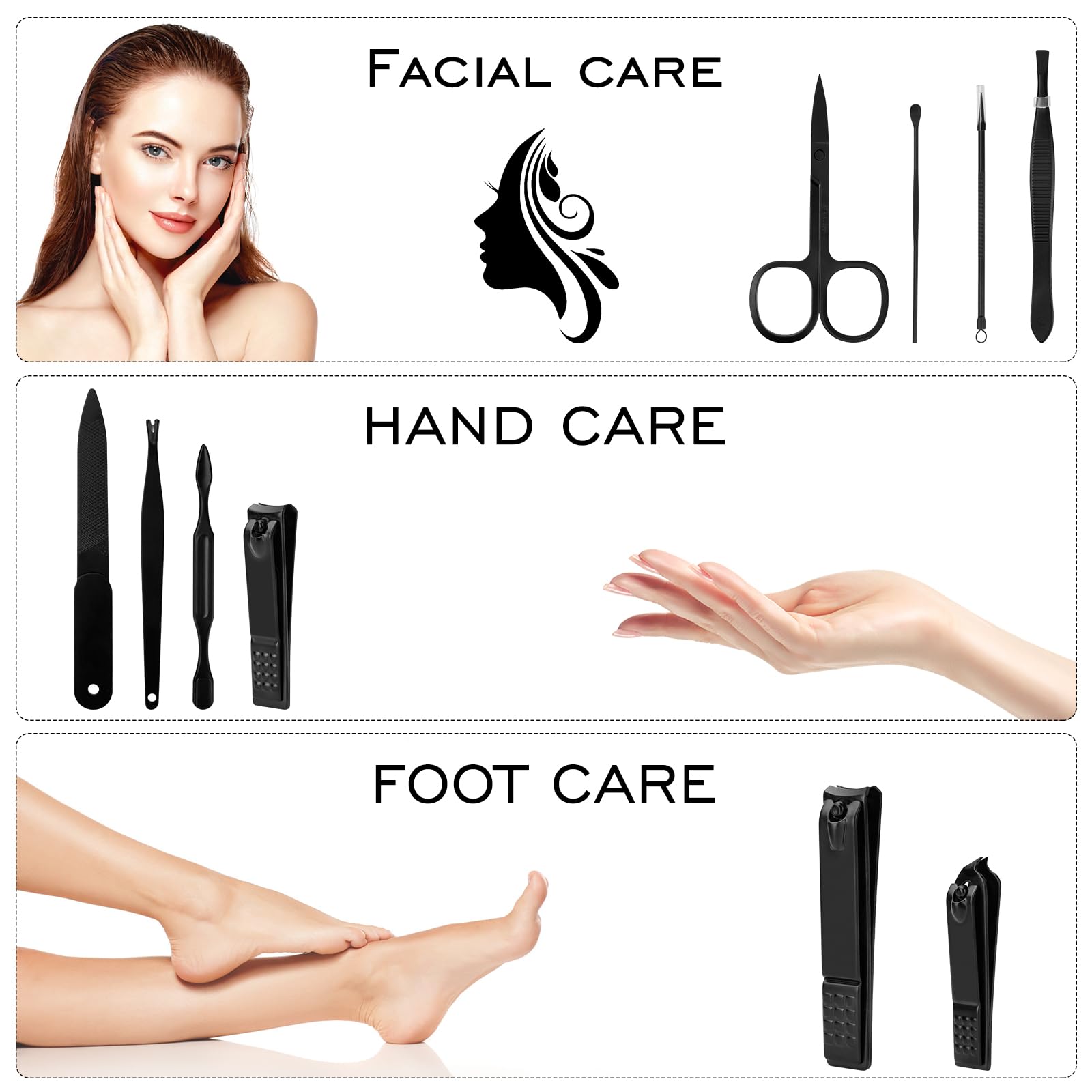Matte black stainless steel nail clipper tools set