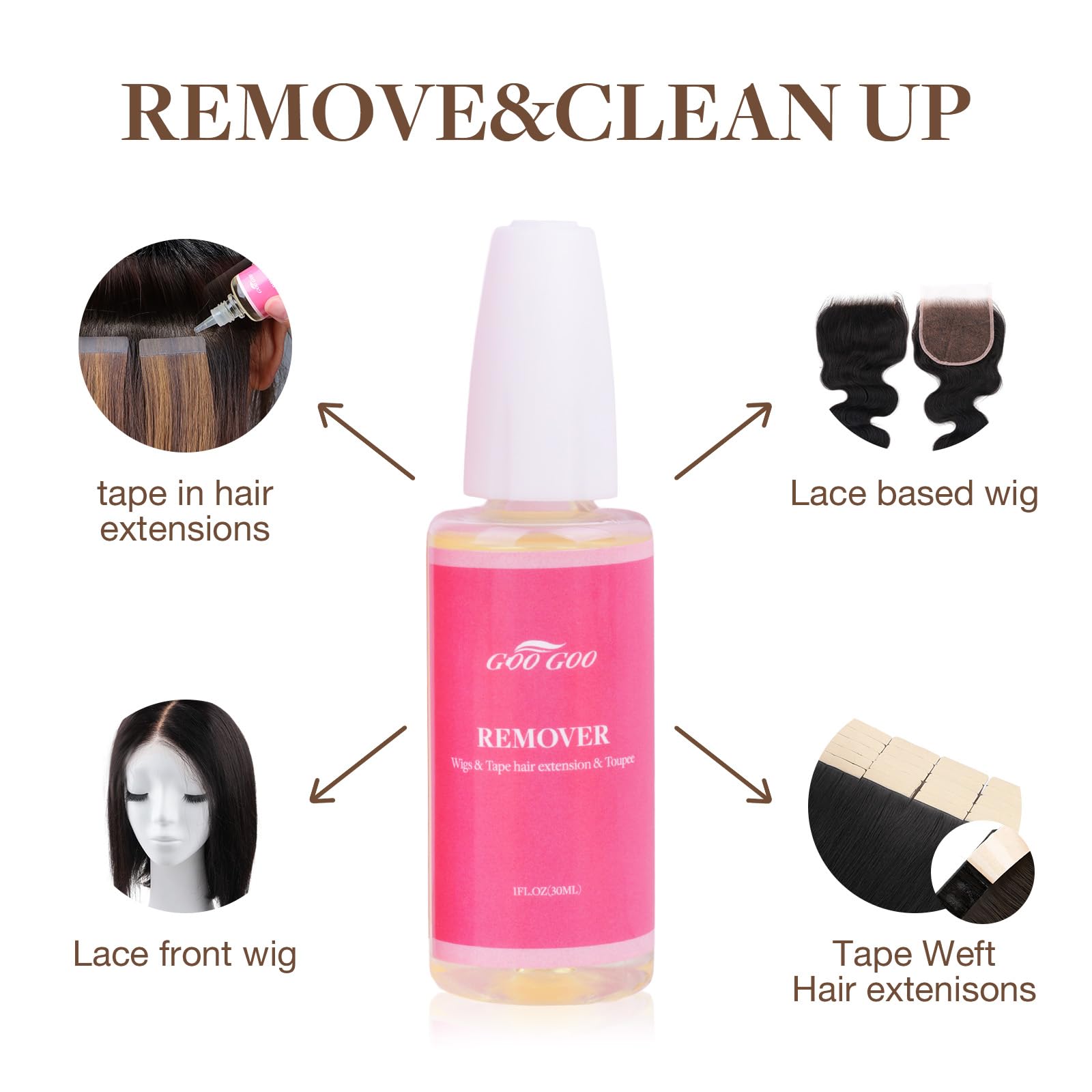 Fast acting hair adhesive remover bottle showing instructions for extension removal