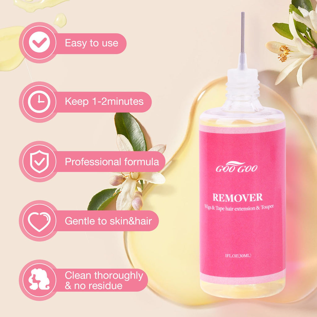Clear liquid extension tape remover for double sided hair adhesives