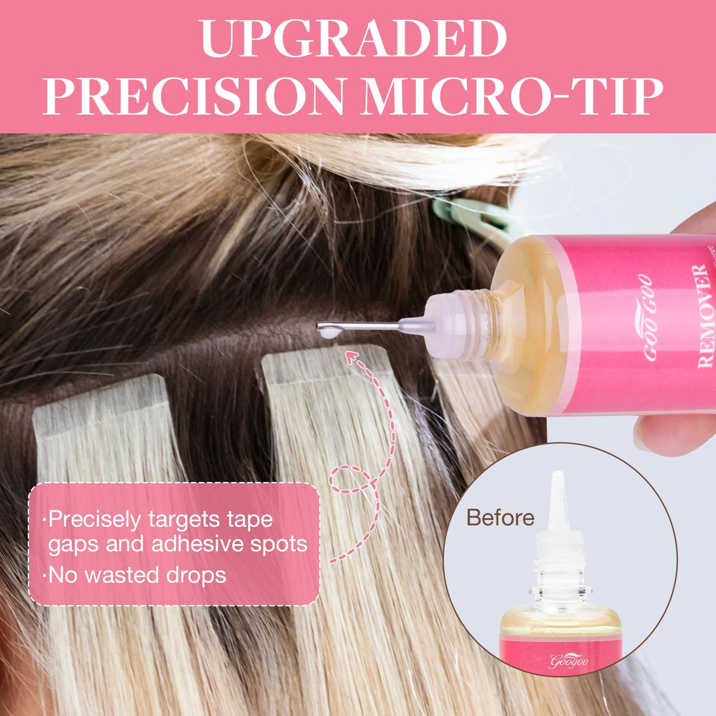 Thirty milliliter bottle of hair extension tape remover formula