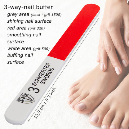 3-way nail buffer included in 3 Swords Germany manicure kit