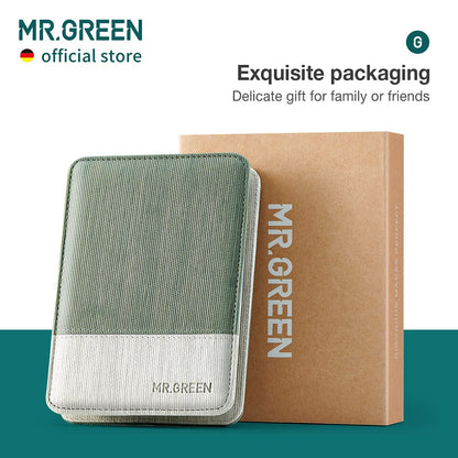 Side profile of MR.GREEN travel grooming set in green