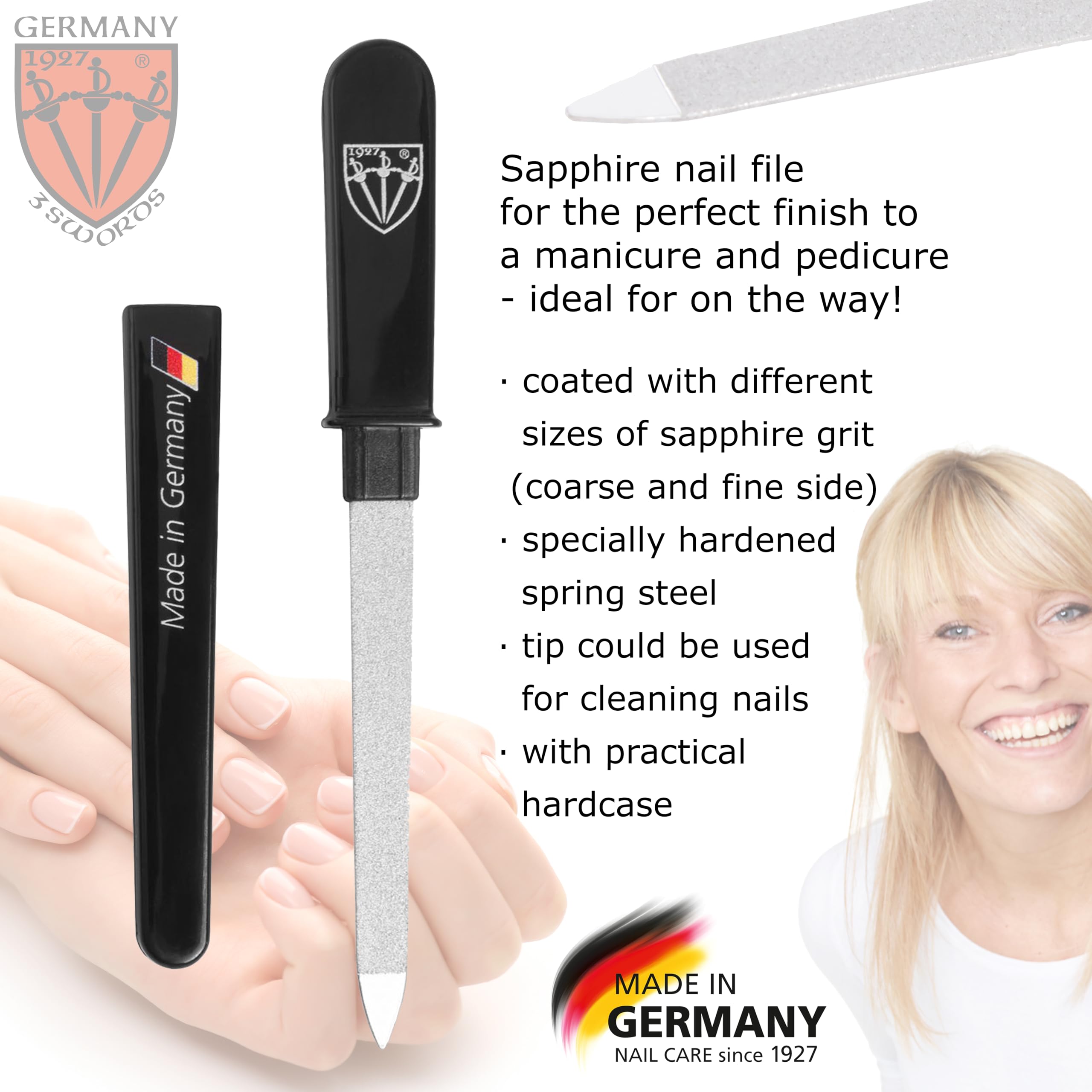 3 Swords Germany nail file showing double sided texture