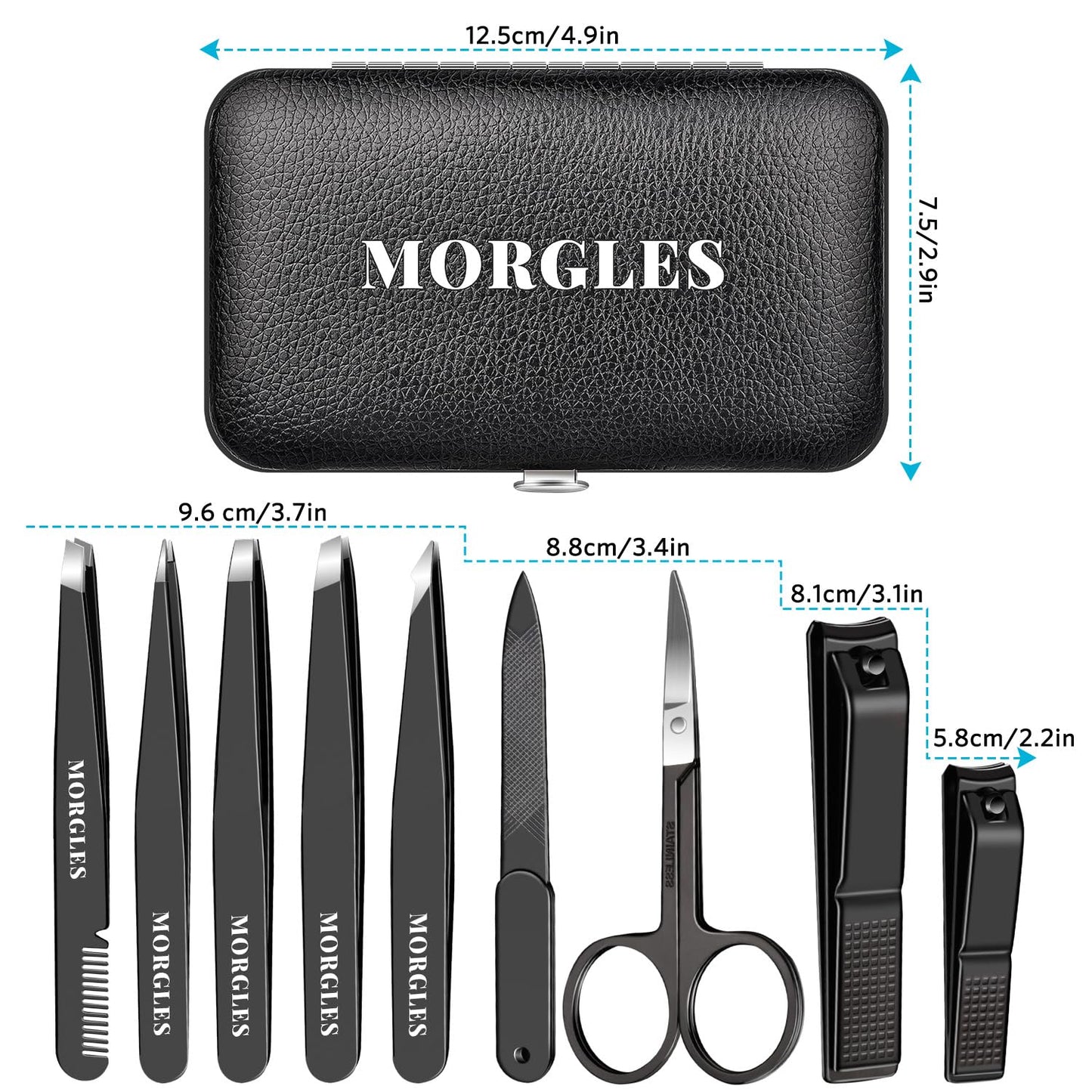 Full contents of Morgles 9 piece nail and hair care set