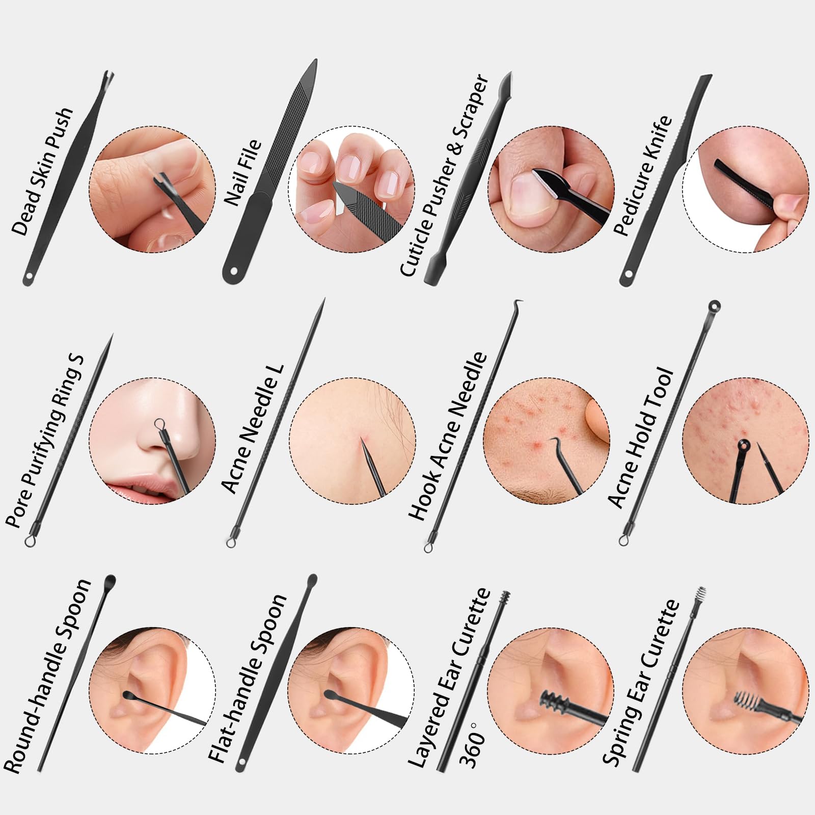 High quality stainless steel nail care tools arranged