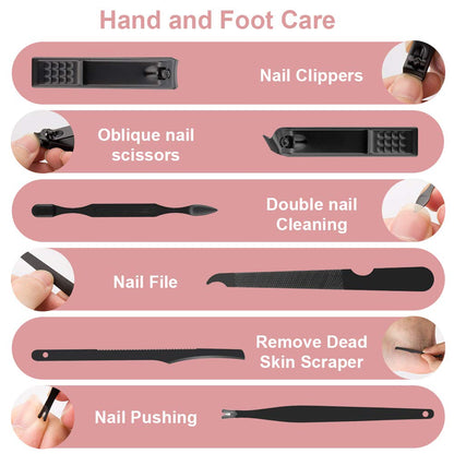 Okom luxury nail care set inside black travel case
