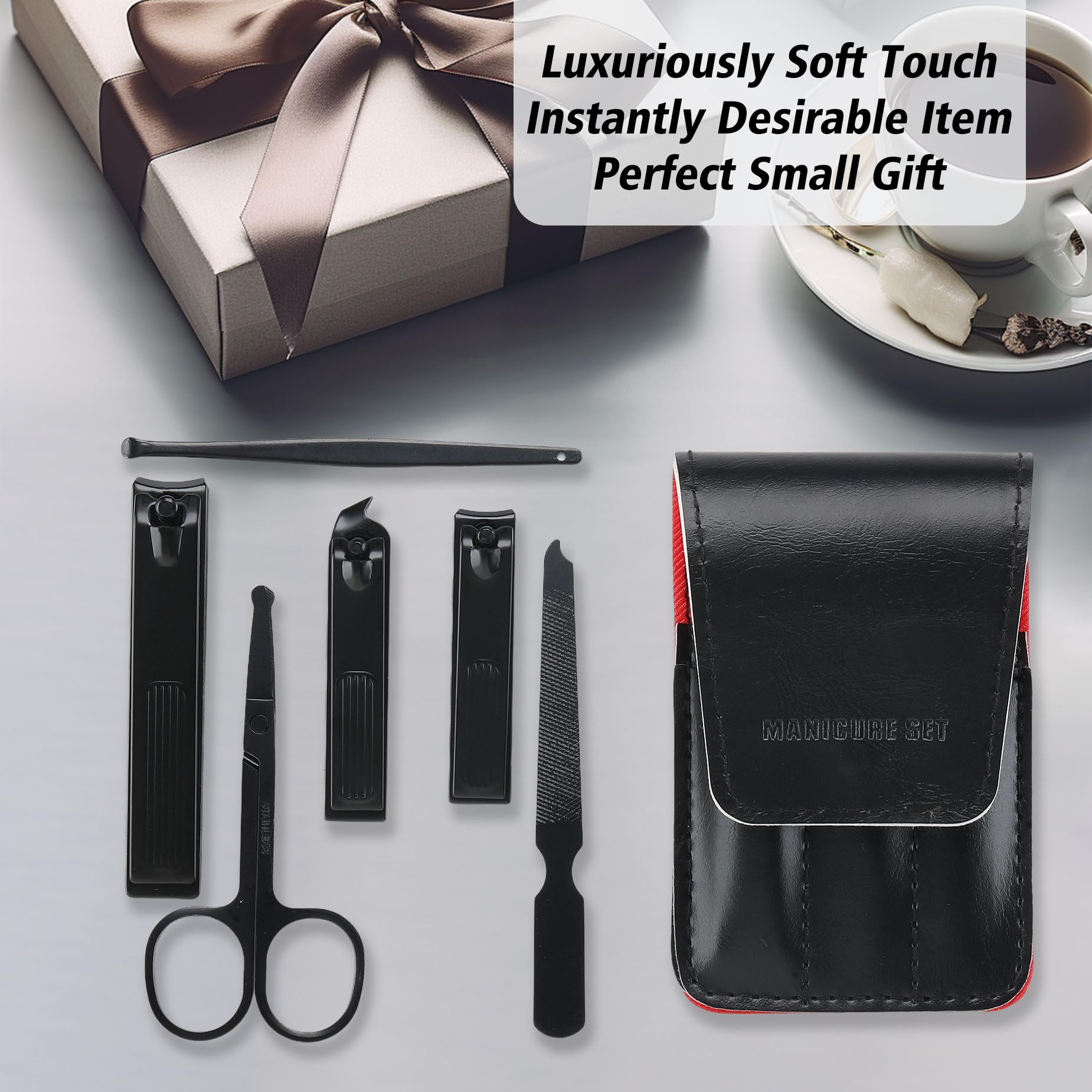 Side view of professional stainless steel grooming kit