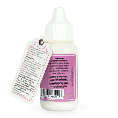 Premium hair patch and toupee bonding glue bottle angle view