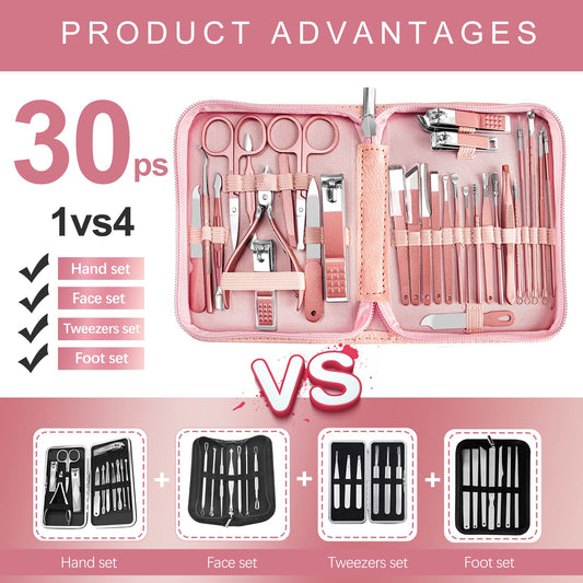 RedFlow 30 piece nail clipper kit in leather case