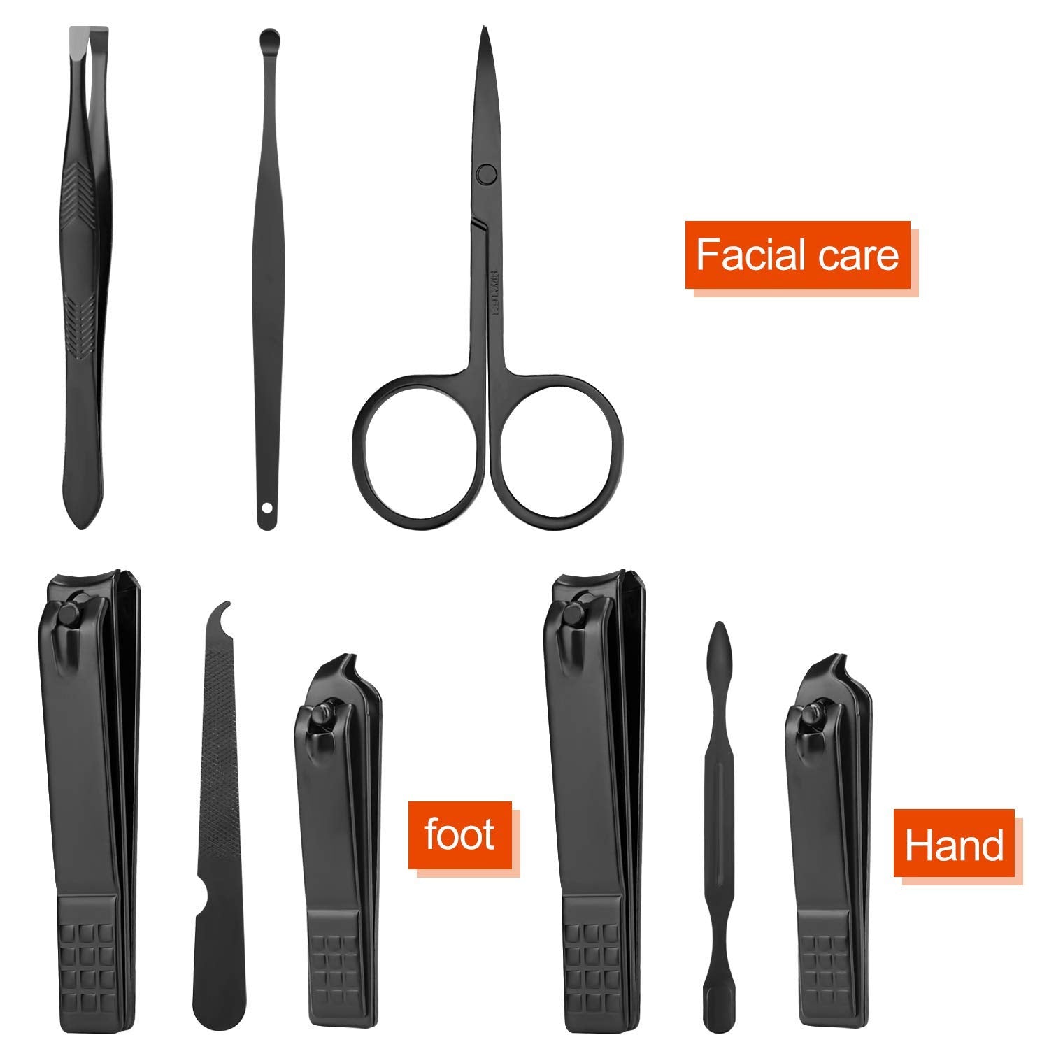 Stainless steel nail clipper tools inside leather travel case