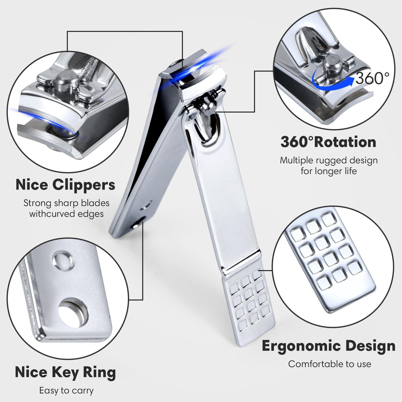 Stainless steel nail clipper tools inside travel case