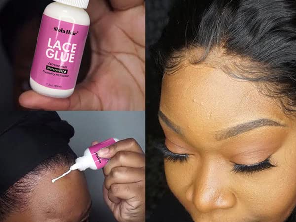 Dolahair lace front installation adhesive and remover bottles side by side.