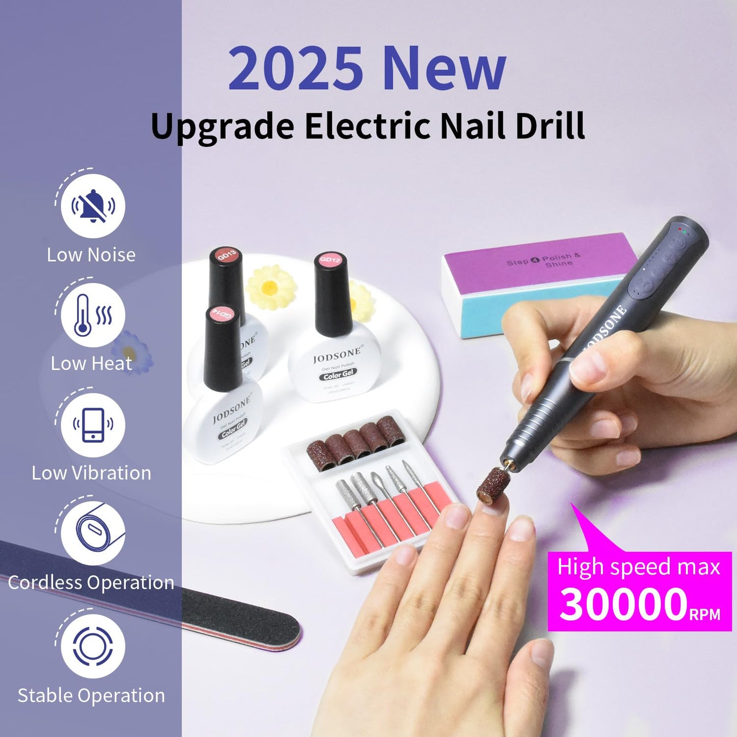 Close up of Jodsone professional nail drill kit contents