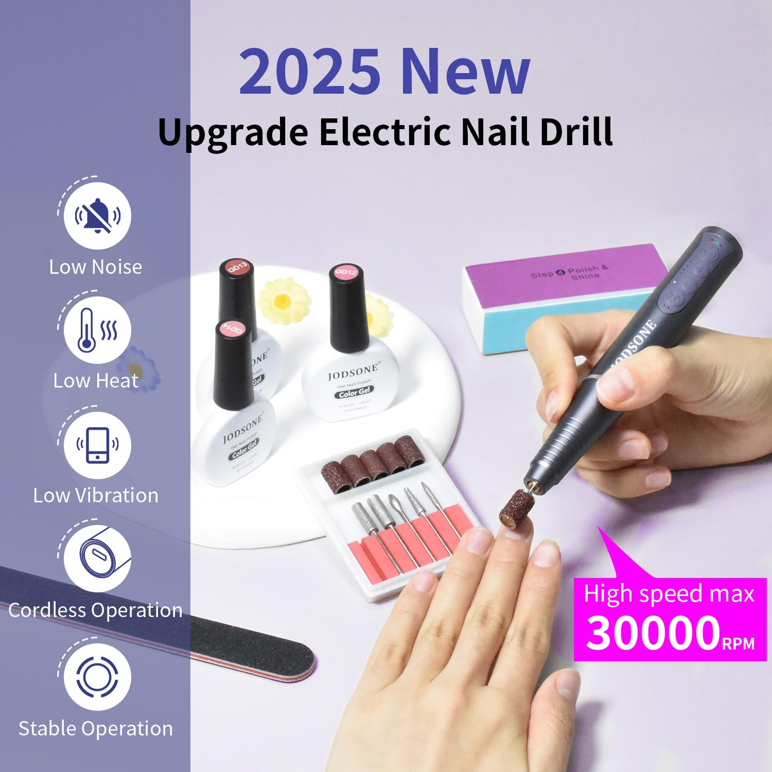 Close up of Jodsone professional nail drill kit contents