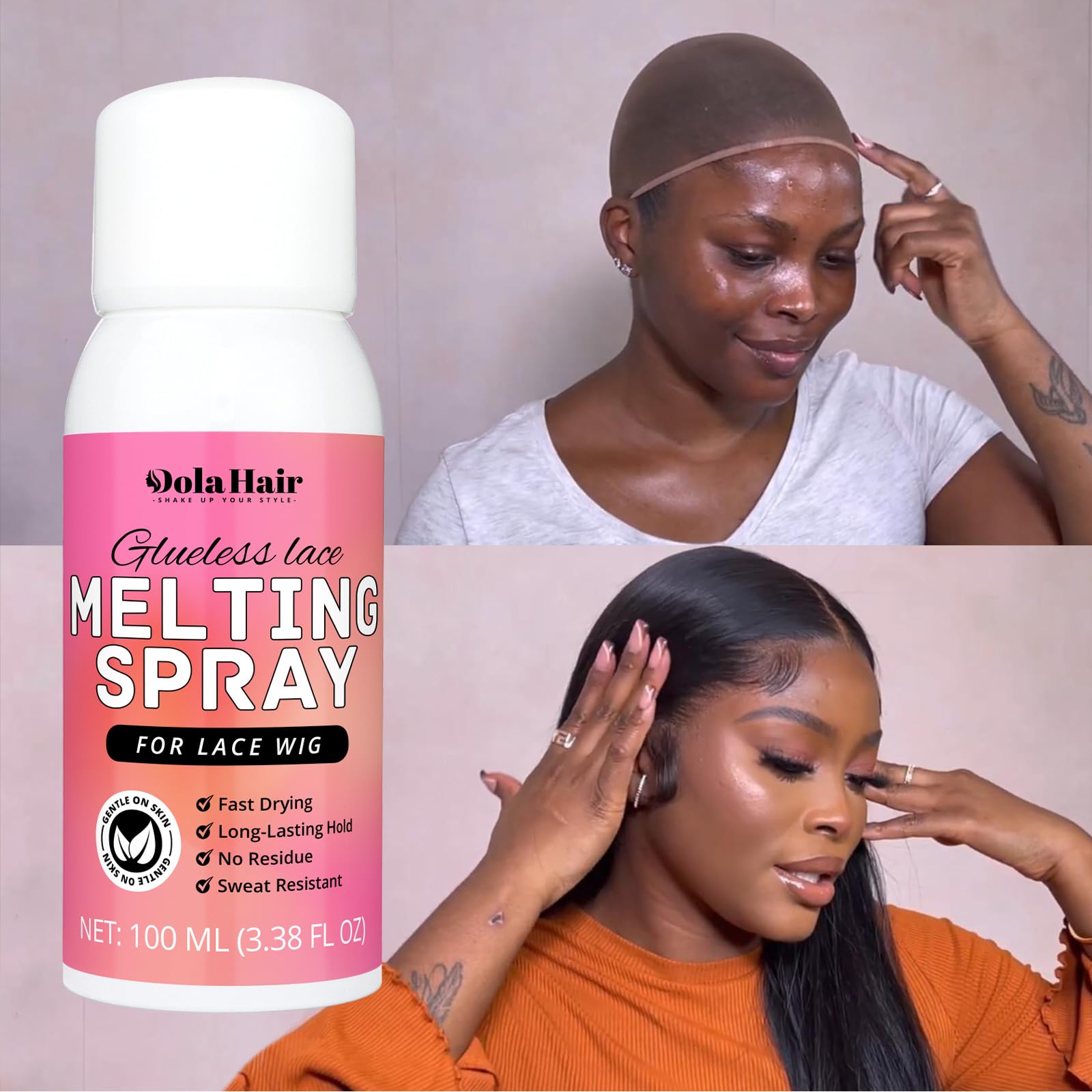 Invisible matte finish lace bonding spray application close up details