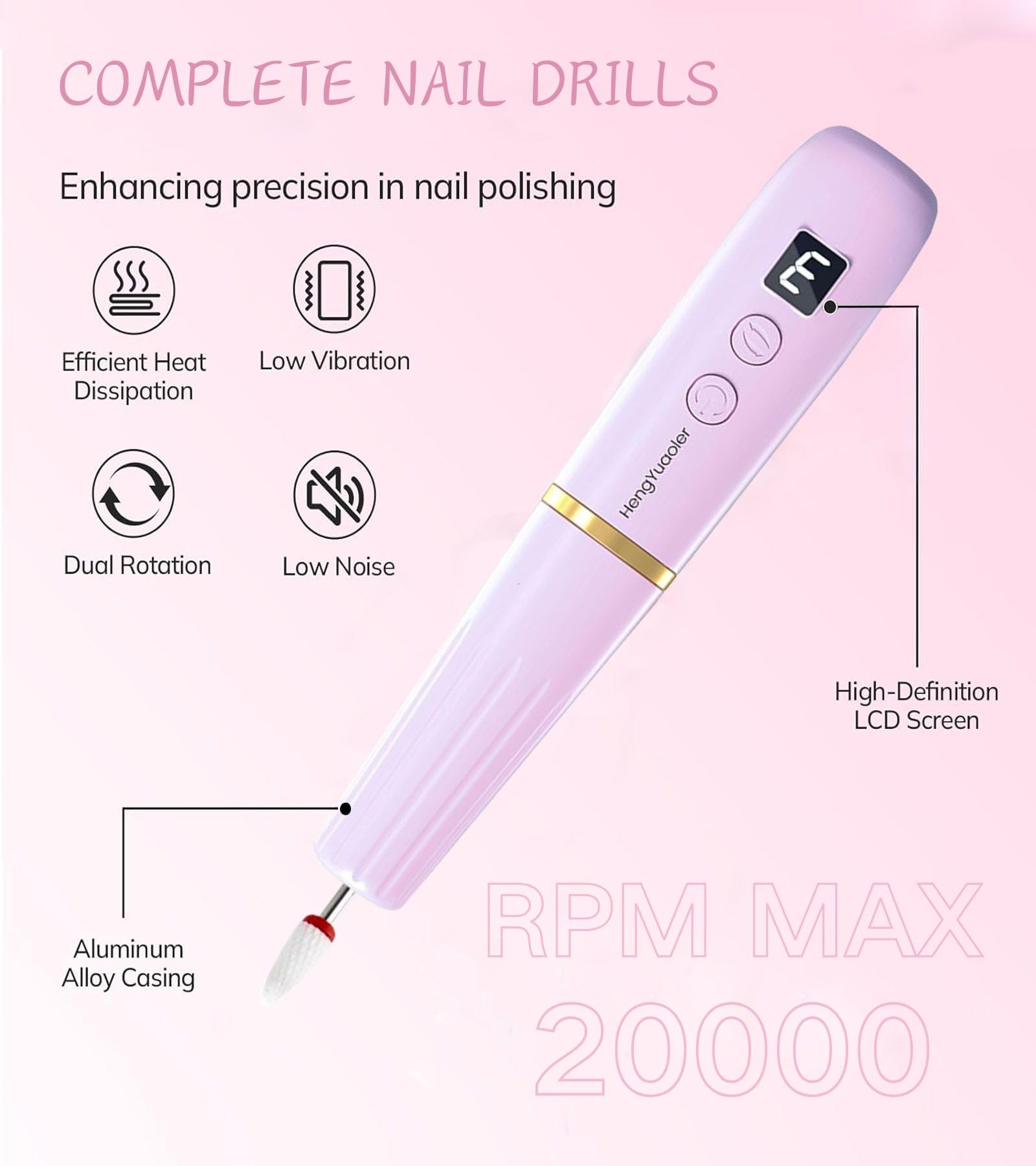 Handheld cordless nail file machine for acrylic and gel nails