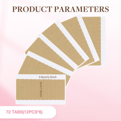 Close up view of GOO GOO double sided adhesive hair extension replacement tape showing pre cut tabs