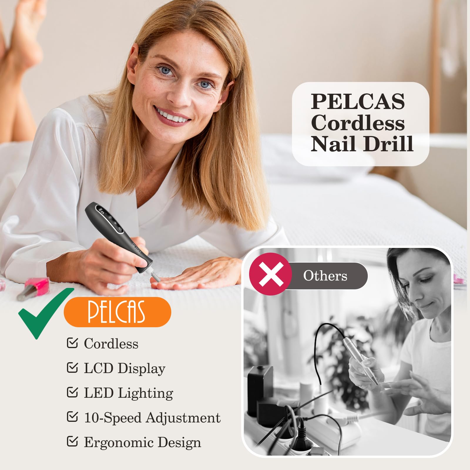 Side profile of Pelcas portable electric nail file kit