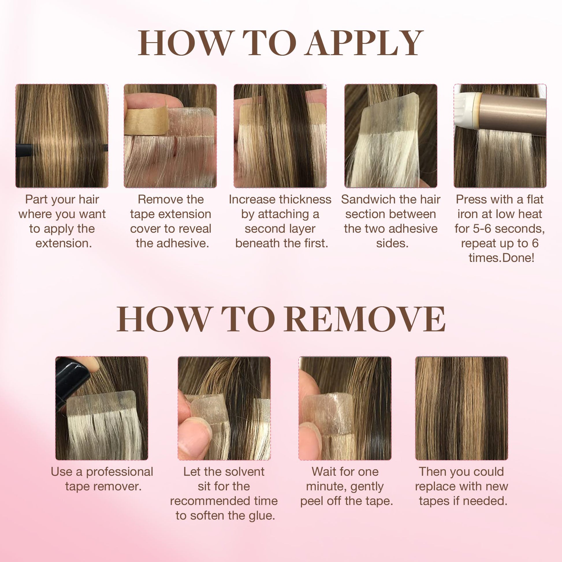 Invisible and seamless look of GOO GOO double sided tape inside human hair extensions