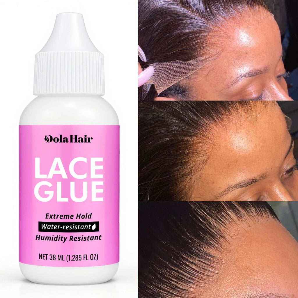 Side angle of the invisible bonding lace wig adhesive bottle demonstrating the compact packaging design.