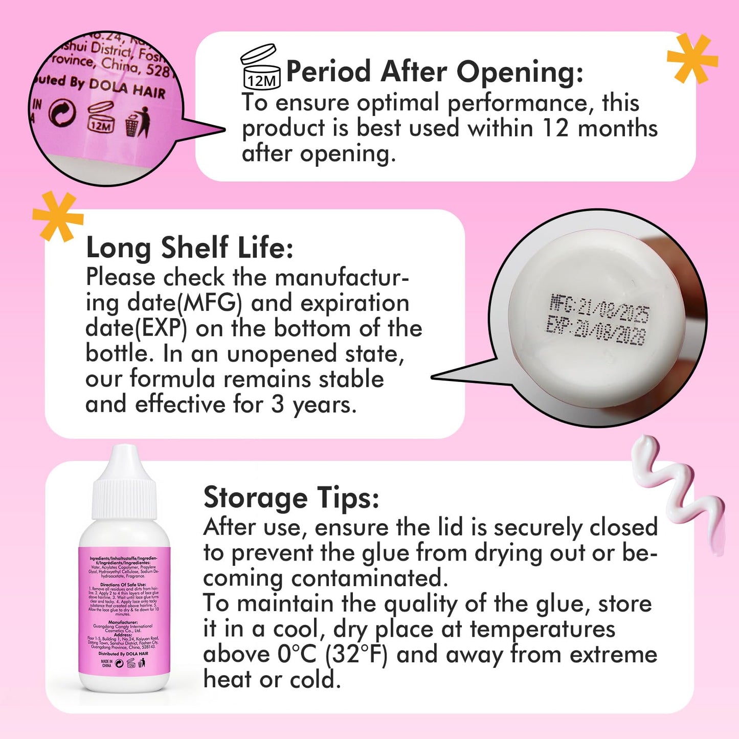 Dolahair lace wig glue bottle placed upright highlighting its extreme hold feature for hair systems.