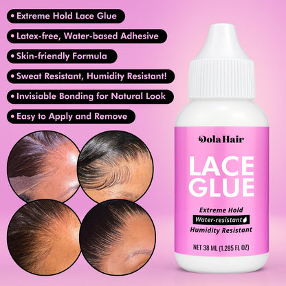 Studio product shot of the 1.3 Ounce invisible lace glue illustrating its suitability for professional wig installations.