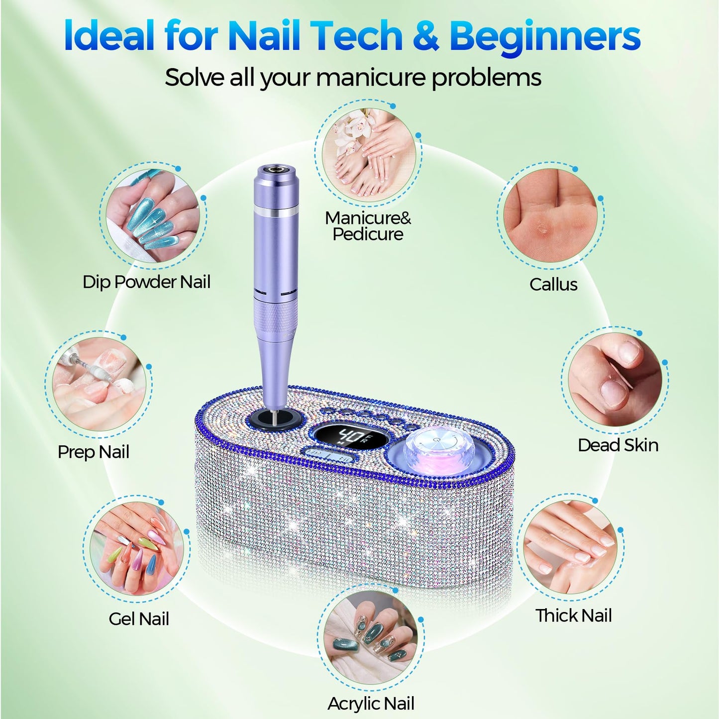 Handheld E-File machine for acrylic nail removal