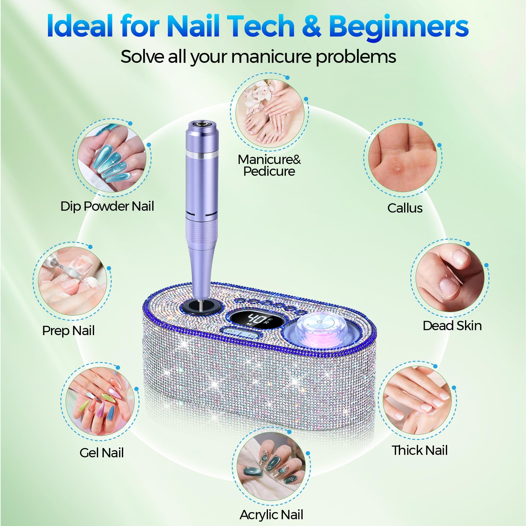 Handheld E-File machine for acrylic nail removal
