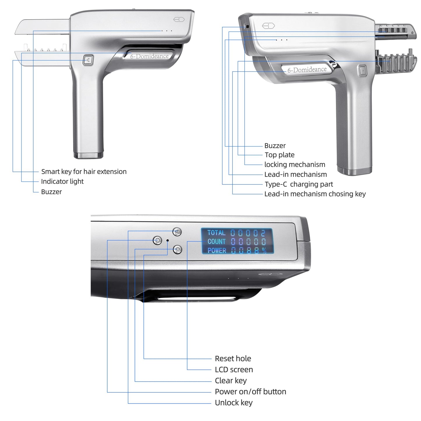 Close up of 3rd generation hair extension pin mechanism