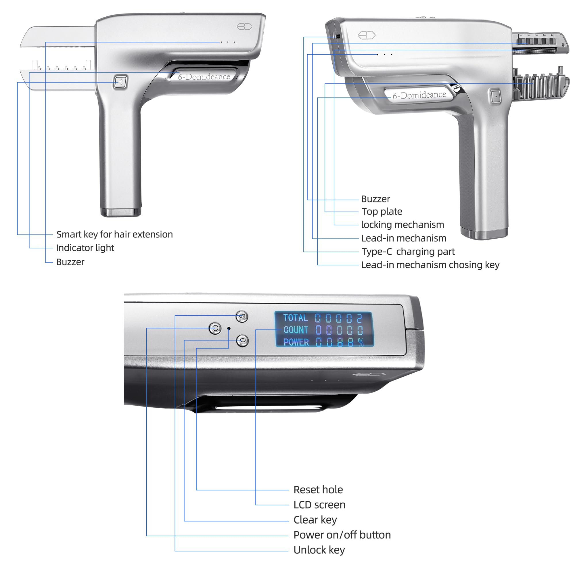 Close up of 3rd generation hair extension pin mechanism