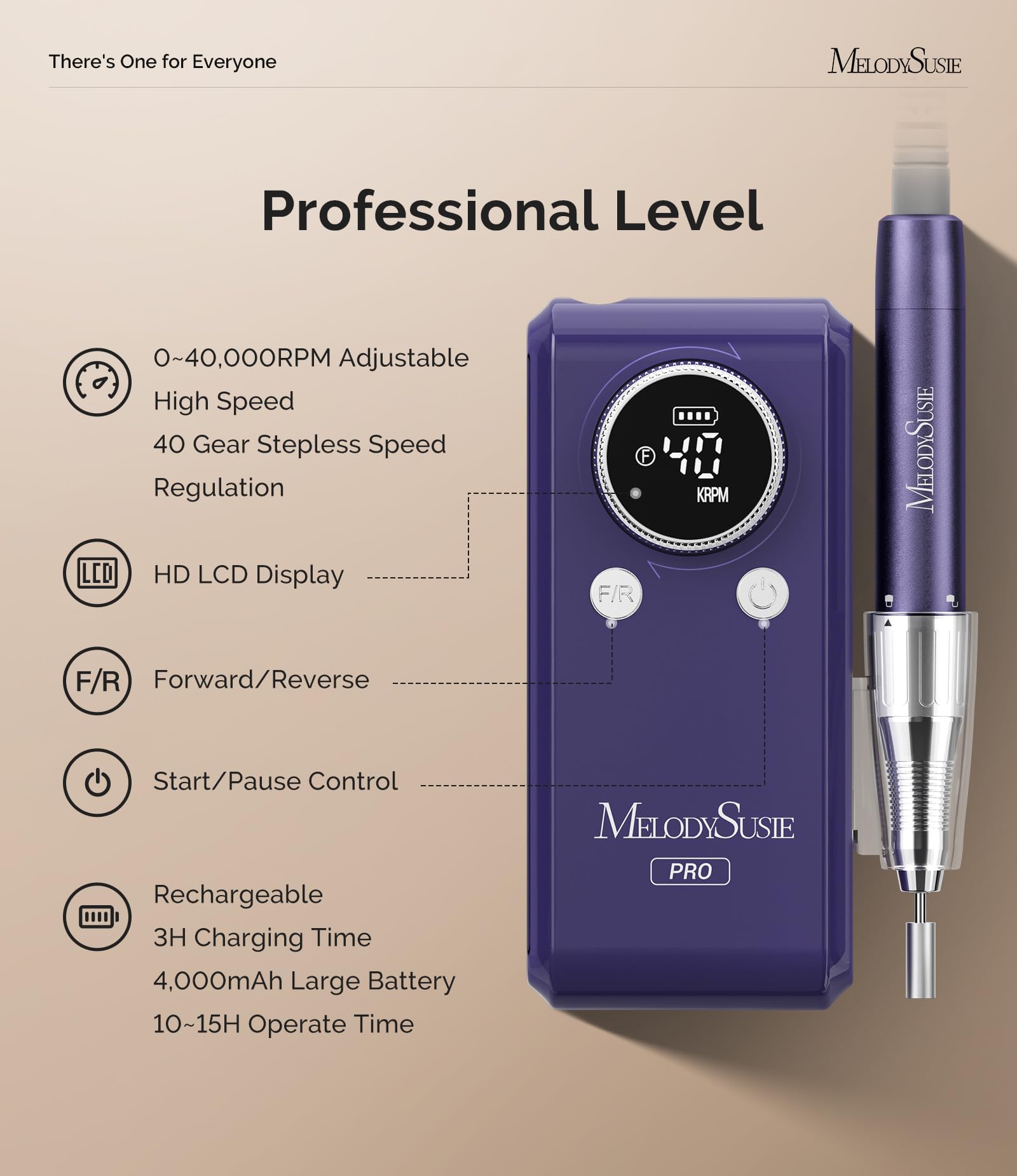Close up of MelodySusie nail drill LED display and speed dial
