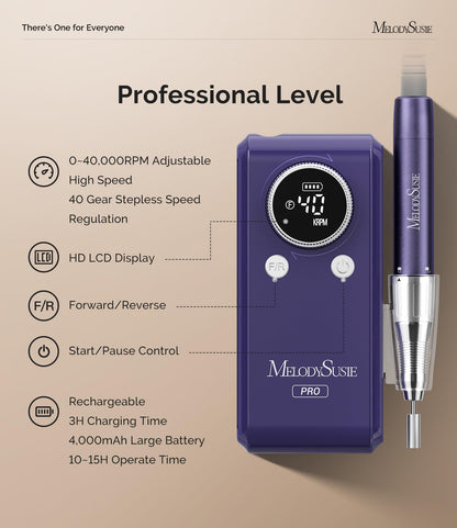 Close up of MelodySusie nail drill LED display and speed dial