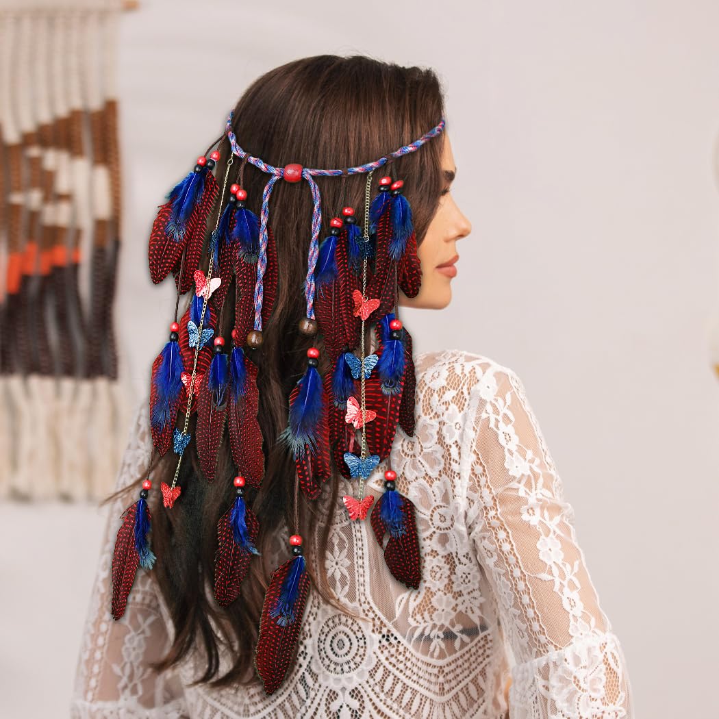 Close up of Campsis festival hair accessory showing feather texture